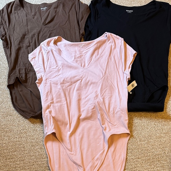 Old Navy Tops - 3 - Old Navy Women's V-Neck Bodysuits - Light Pink, Black, Brown size XL